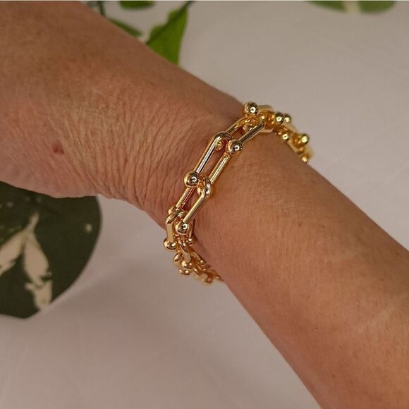 FLYNEE Jewelry - Chunky Chain U Shape Thick Linked Bracelet Gold 8.2 inches